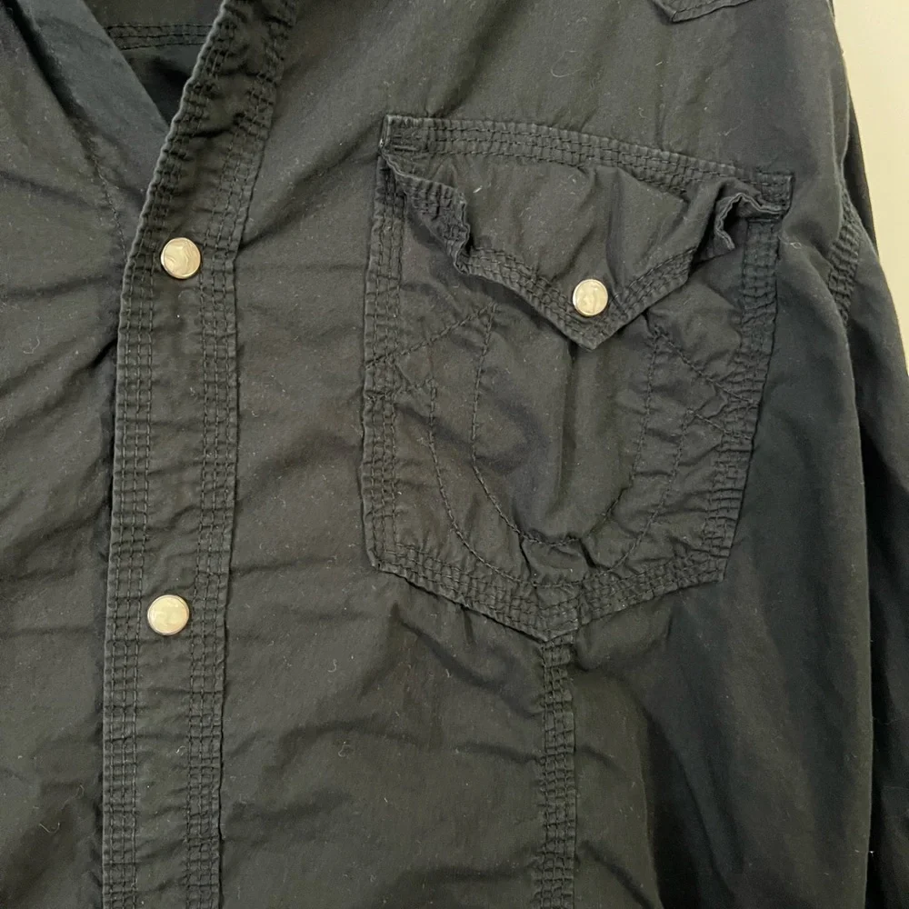 True Religion Mens 3XL Black Western Snap Button Long Sleeve Horseshoe Shirt